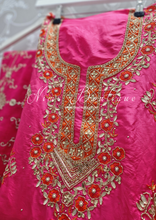 Luxury Unstitched Hot Pink and Orange Pure Silk Suit