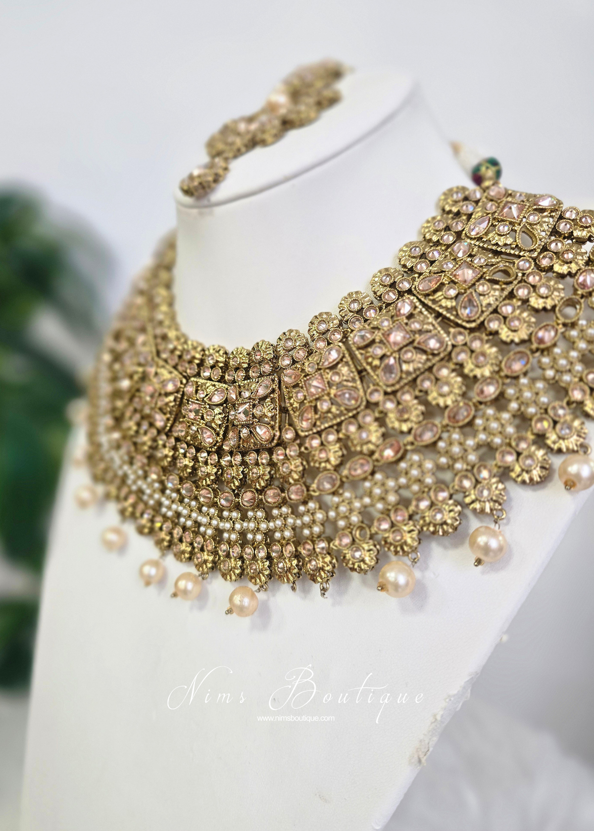 Polki Champagne Necklace & Tikka