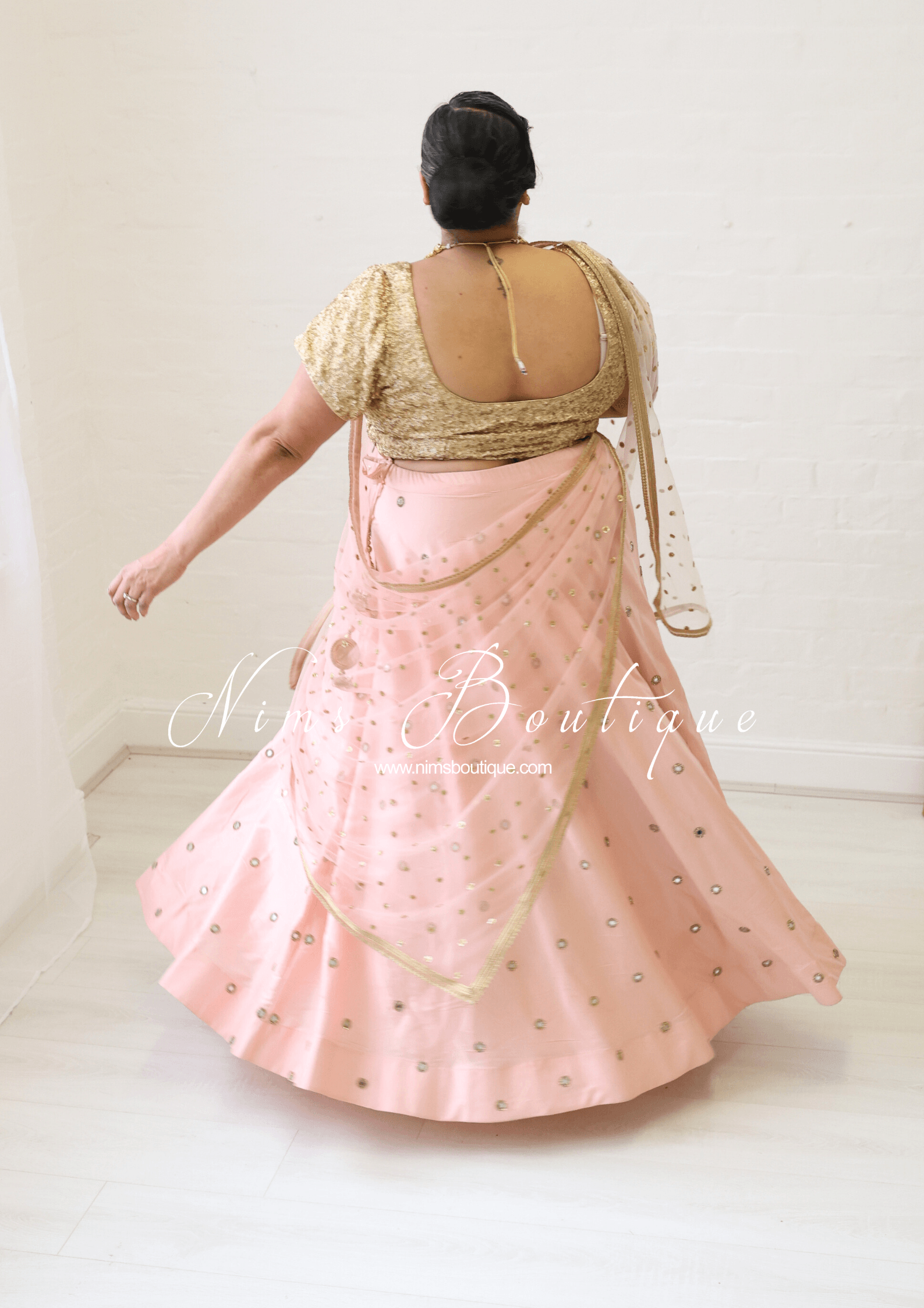 Nims Boutique Rani Luxury Peach Mirror readymade skirt/lehnga sizes 4-22