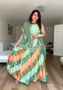 Nims Boutique Kajal Mint Green & Amber patterned readymade skirt/lehnga sizes 6-16