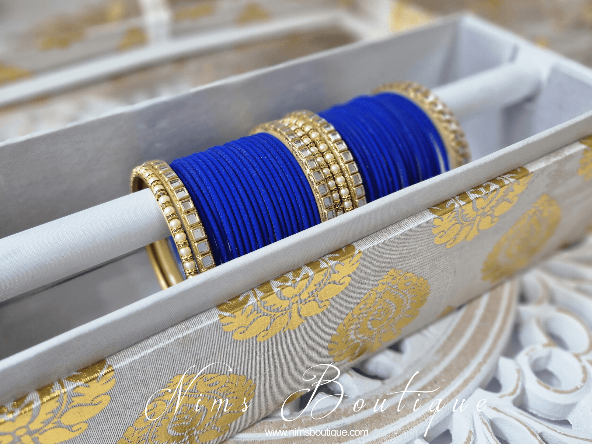 Nims Boutique Royal Blue & Kundan Set of Bangles RBN