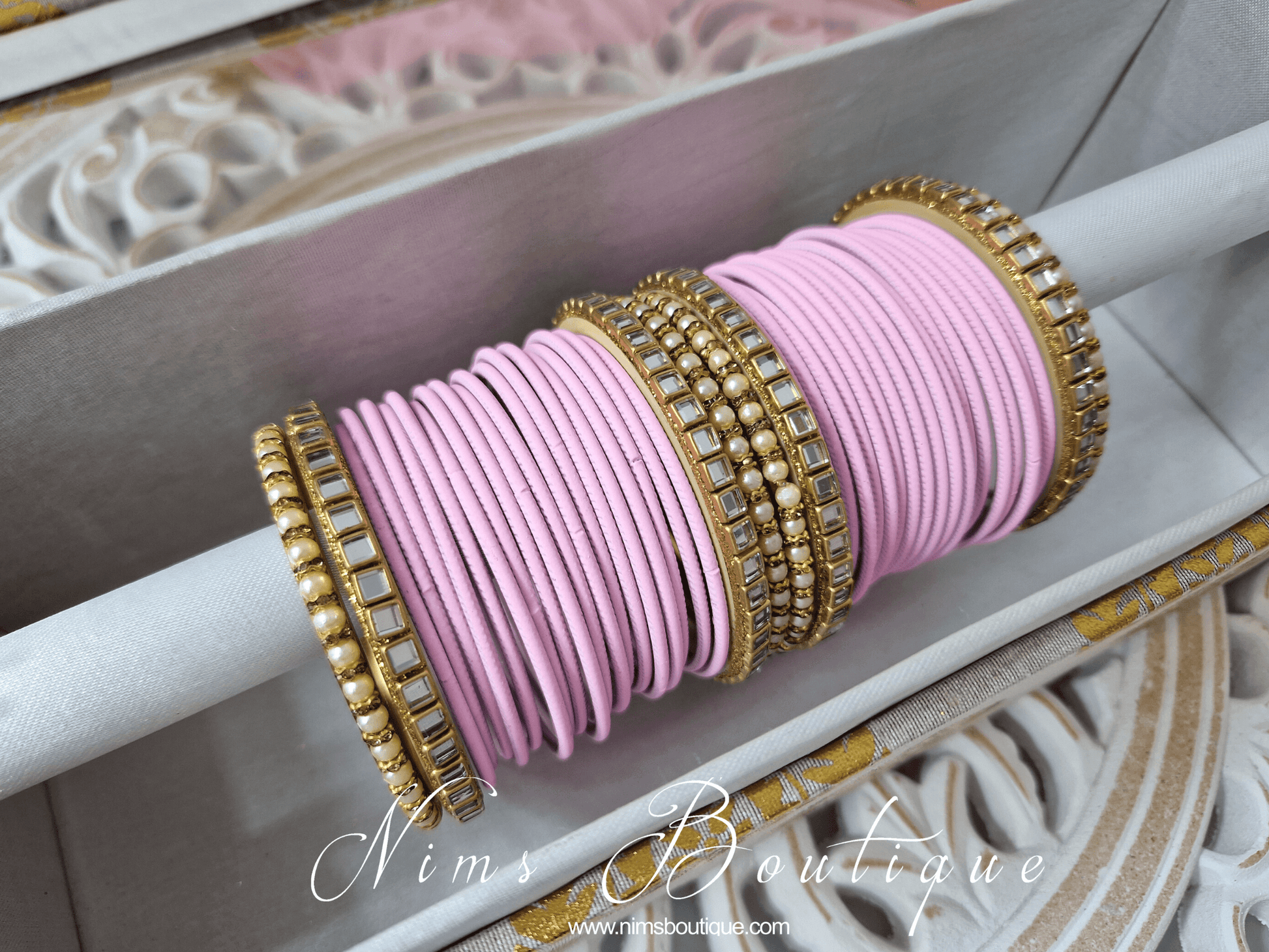 Nims Boutique Light Pink & Kundan Set of Bangles LPN