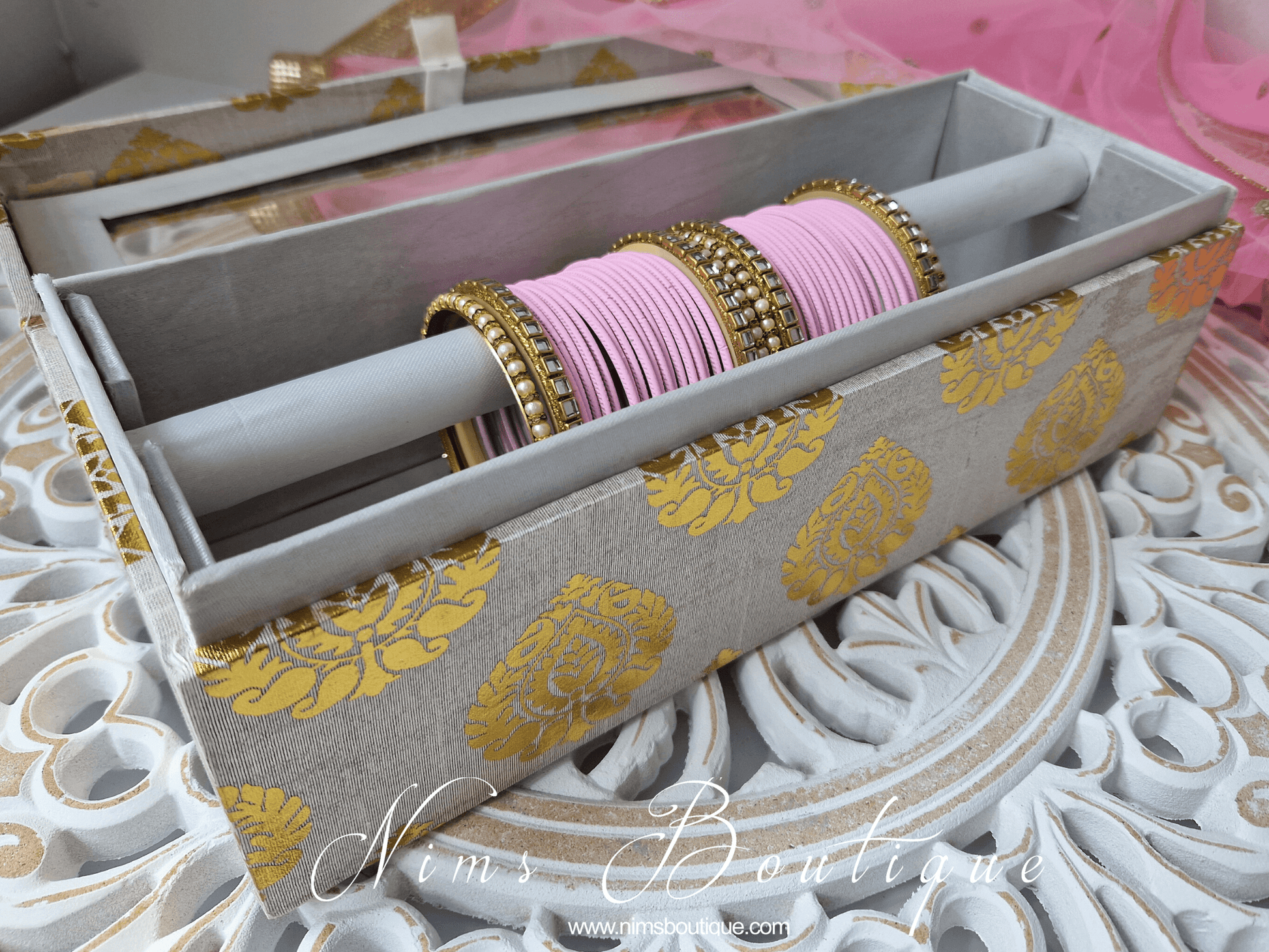 Nims Boutique Light Pink & Kundan Set of Bangles LPN