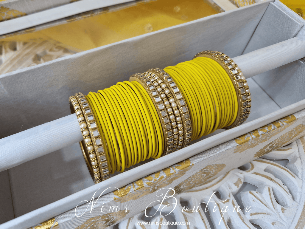 Nims Boutique Light Yellow & Kundan Set of Bangles LYN