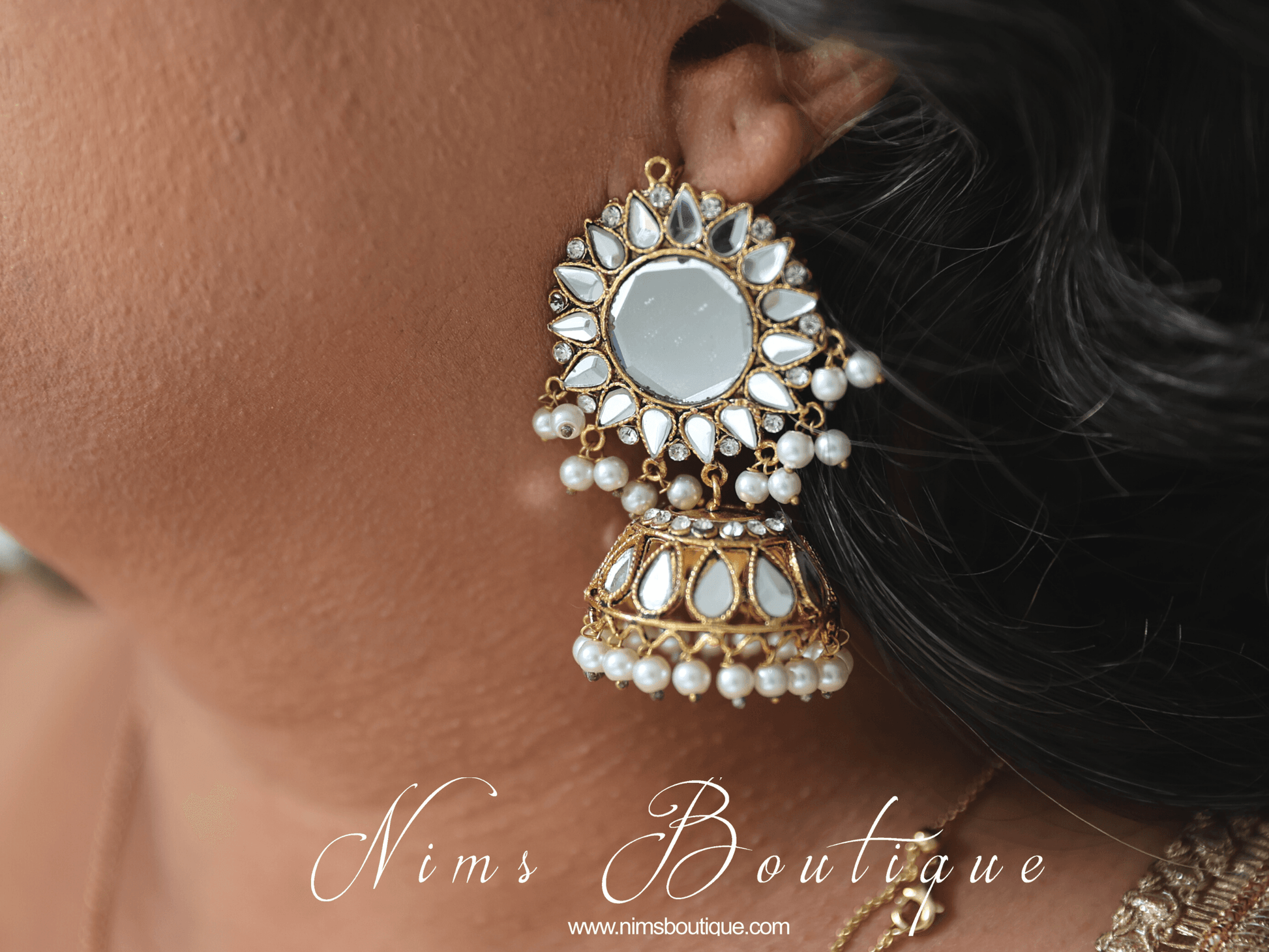 Nims Boutique Shruti Maharani Antique Gold Mirror Chumke