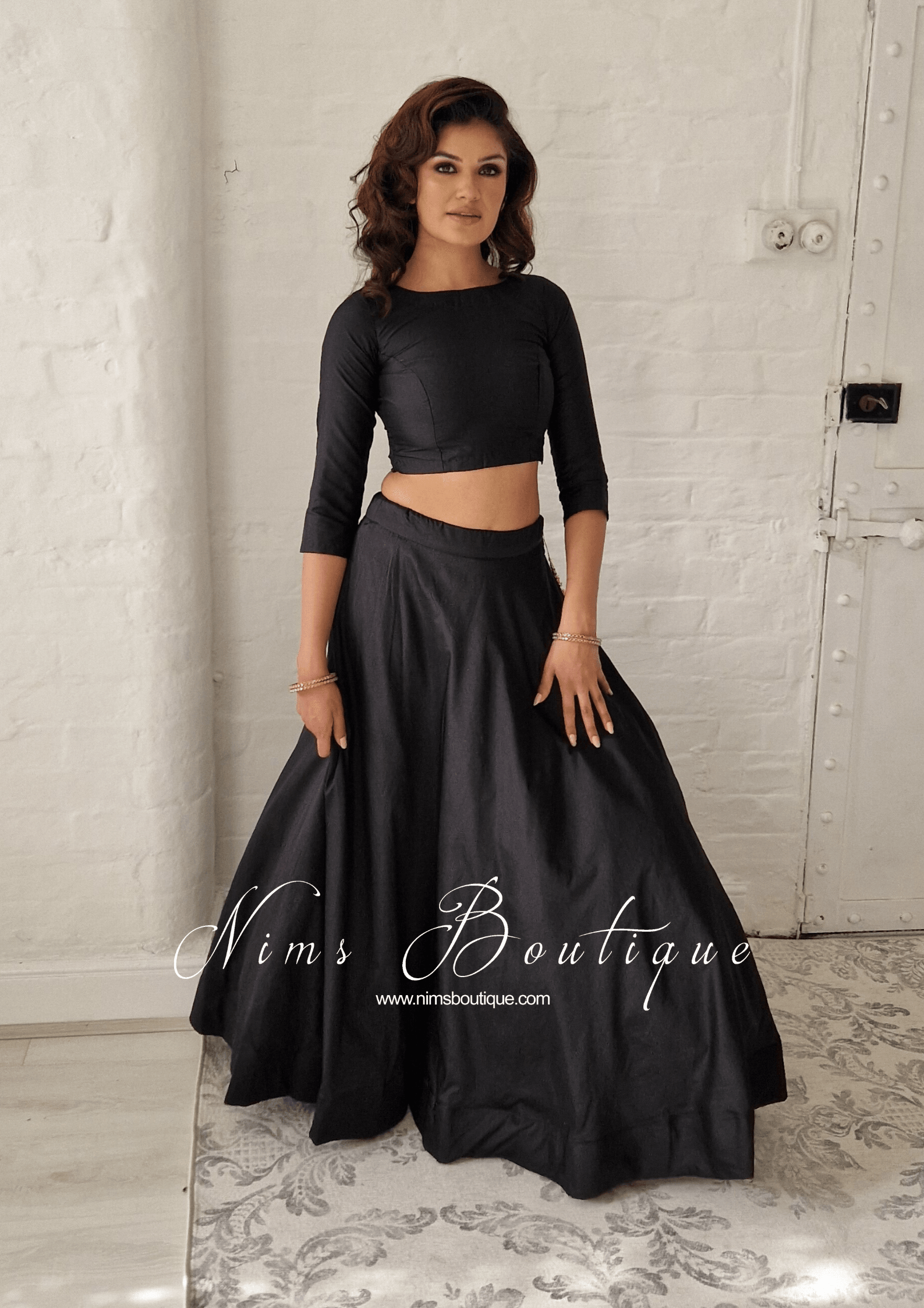 Nims Boutique Black Pure Silk High Neck Blouse with sleeves size 4-20