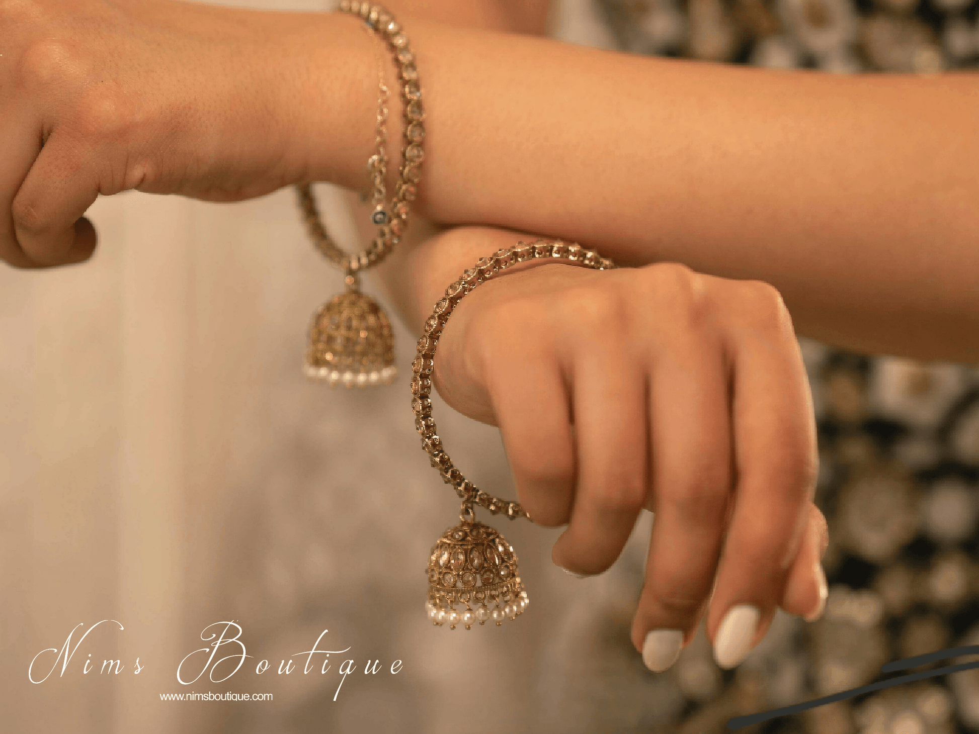 Nims Boutique Antique Gold Pair of Chumka Bangles