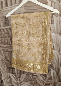 Mahi Luxury Light Gold Organza Embroidered Dupatta/Chunni