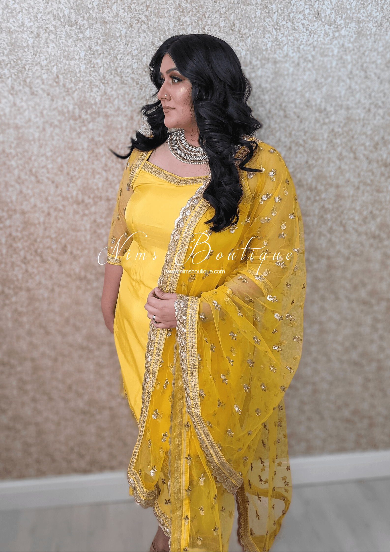 Nims Boutique The NB Classic Long Sleeved Yellow Silk Pajami Suit sizes 16 to 22
