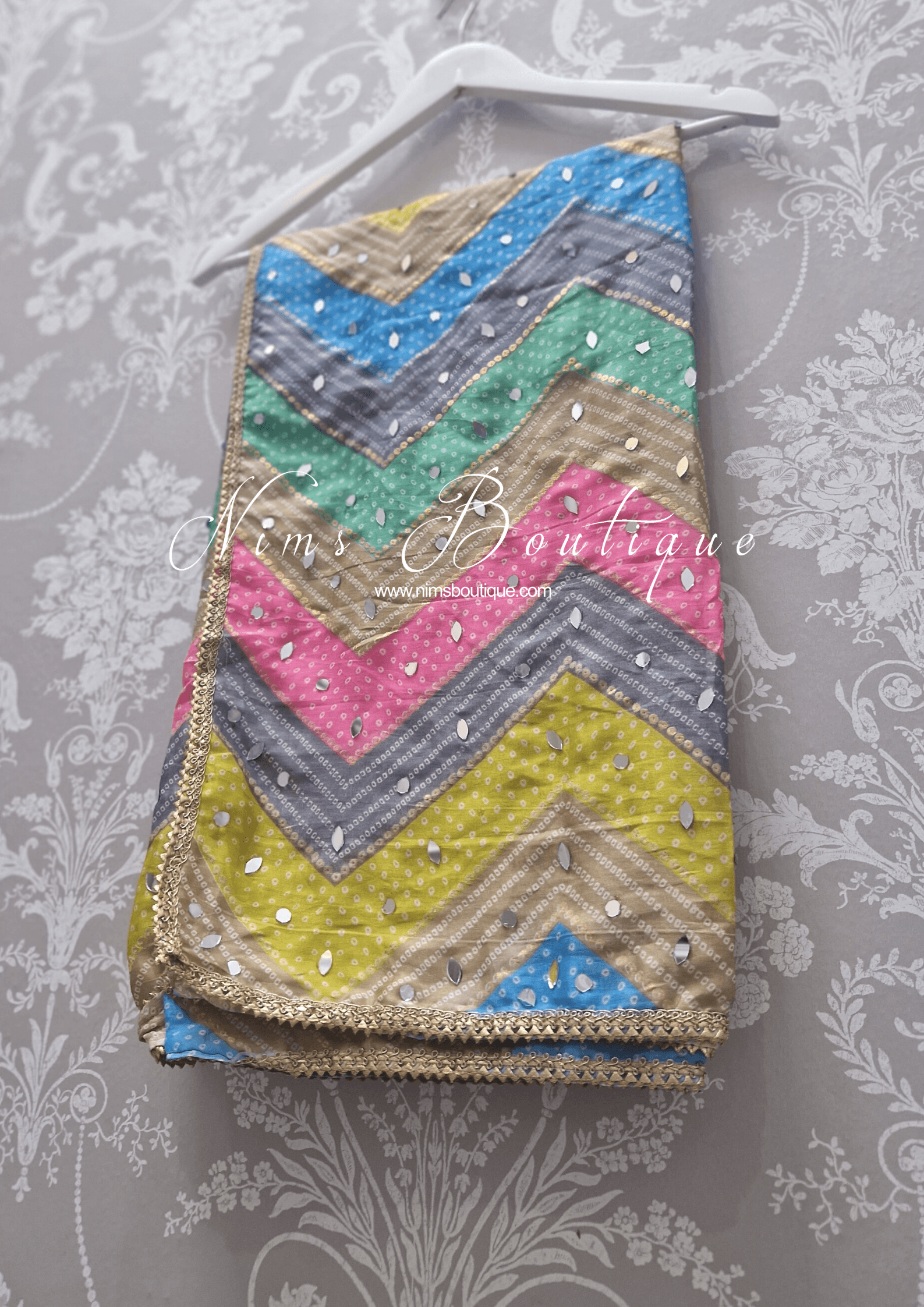 Nims Boutique Sitara Luxury Bright Pastels Zig Zag Mirror Dupatta/Chunni