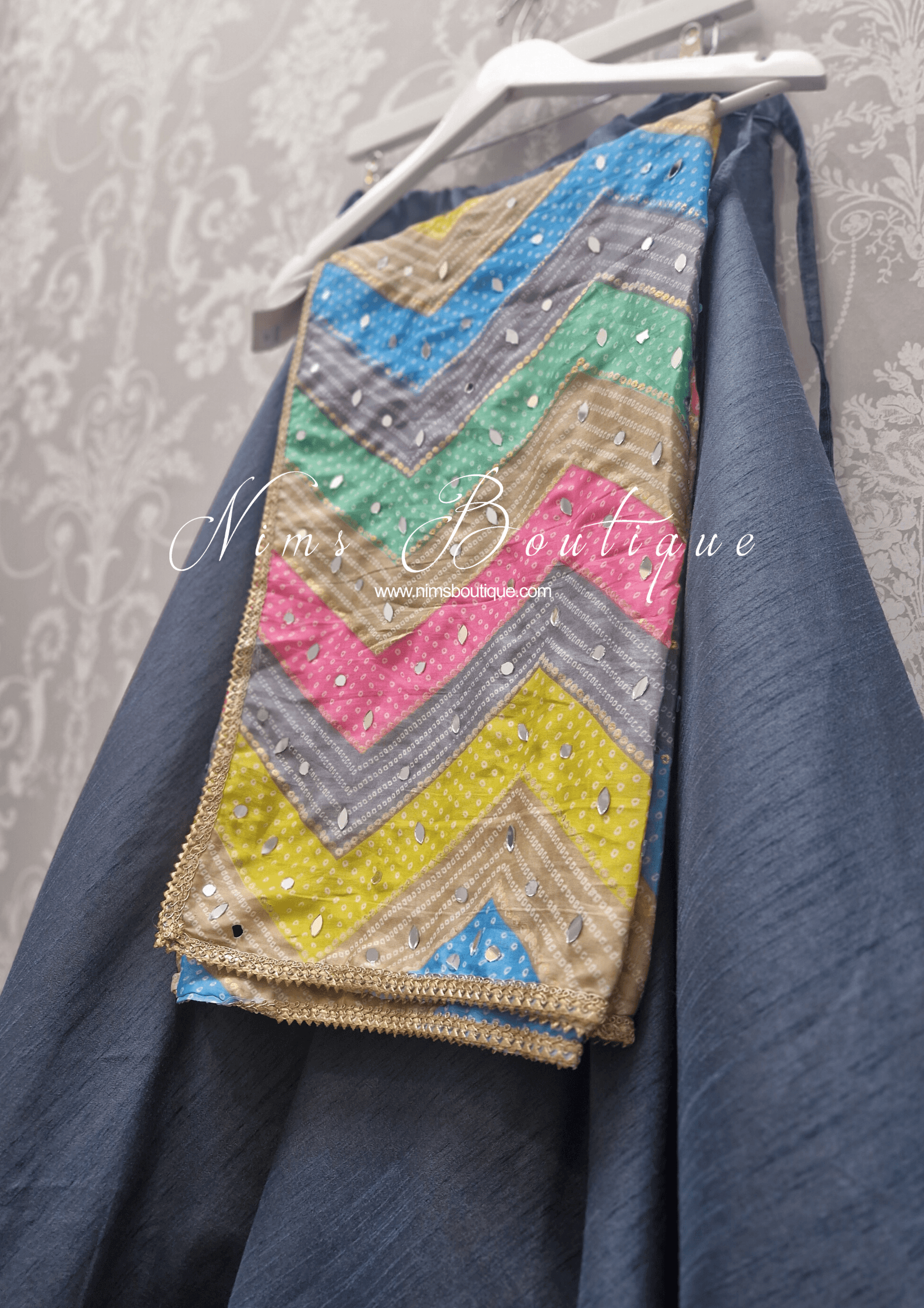 Nims Boutique Sitara Luxury Bright Pastels Zig Zag Mirror Dupatta/Chunni