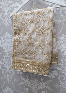 Mahi Luxury Ivory Organza Embroidered Dupatta/Chunni