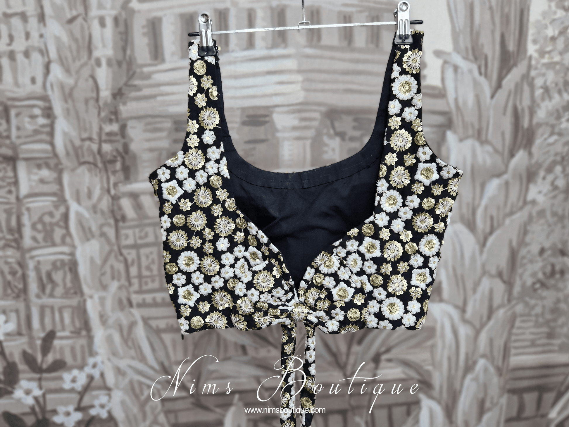 Nims Boutique Luxury NB Black & Ivory Sequin Bow Blouse size 4-20