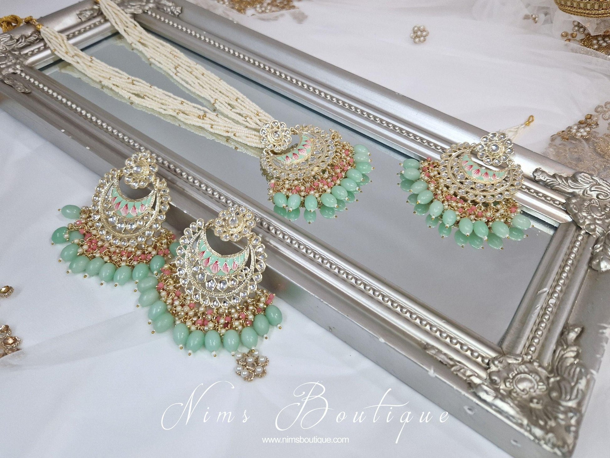 Nims Boutique Sana Pearl Mint & Pink Haar Set