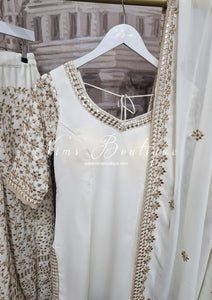 Luxury Ivory Thread Embroidered Sharara Suit (Size 12-14)