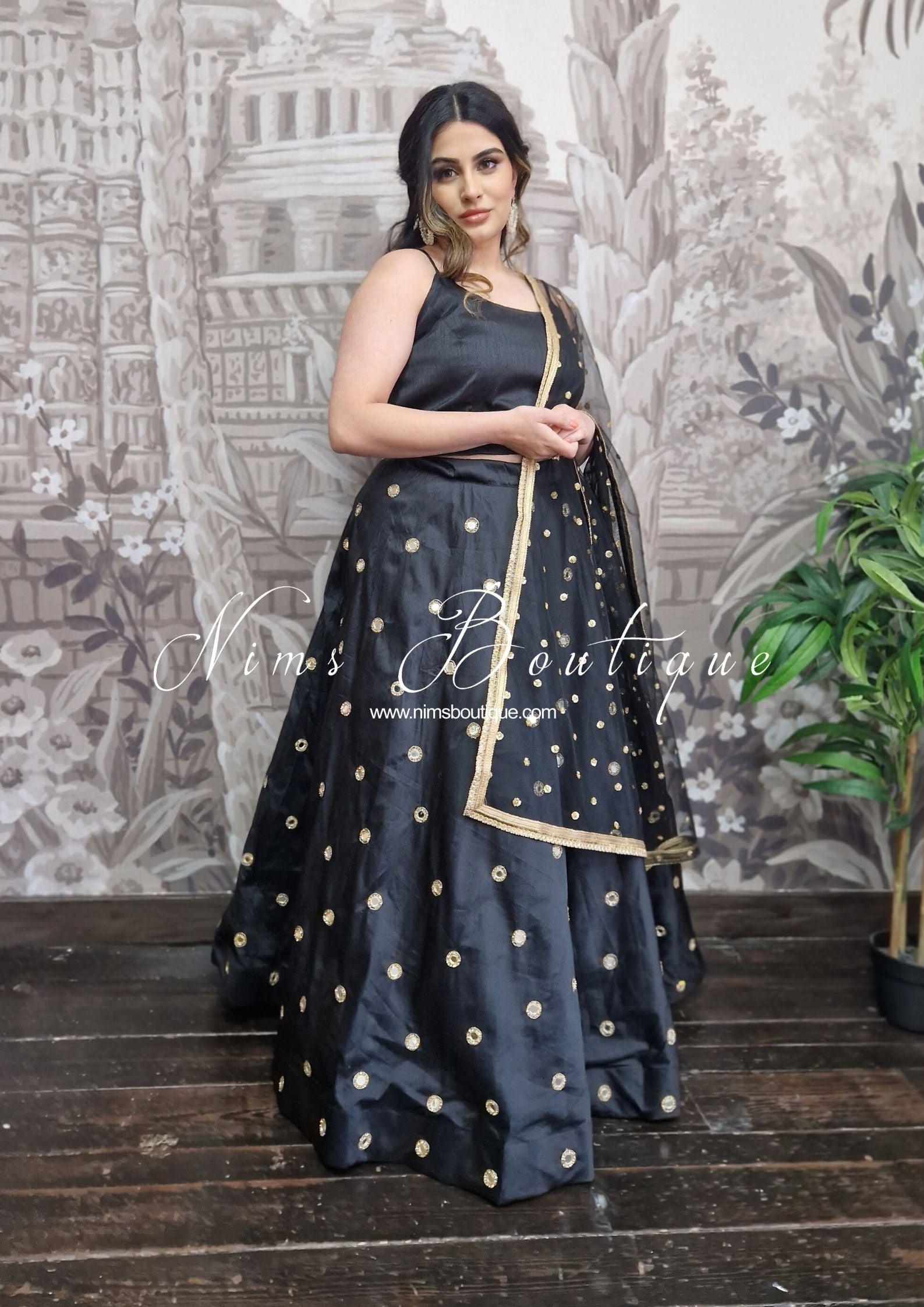 Nims Boutique Rani Luxury Black Mirror readymade lehnga skirt sizes 4-26