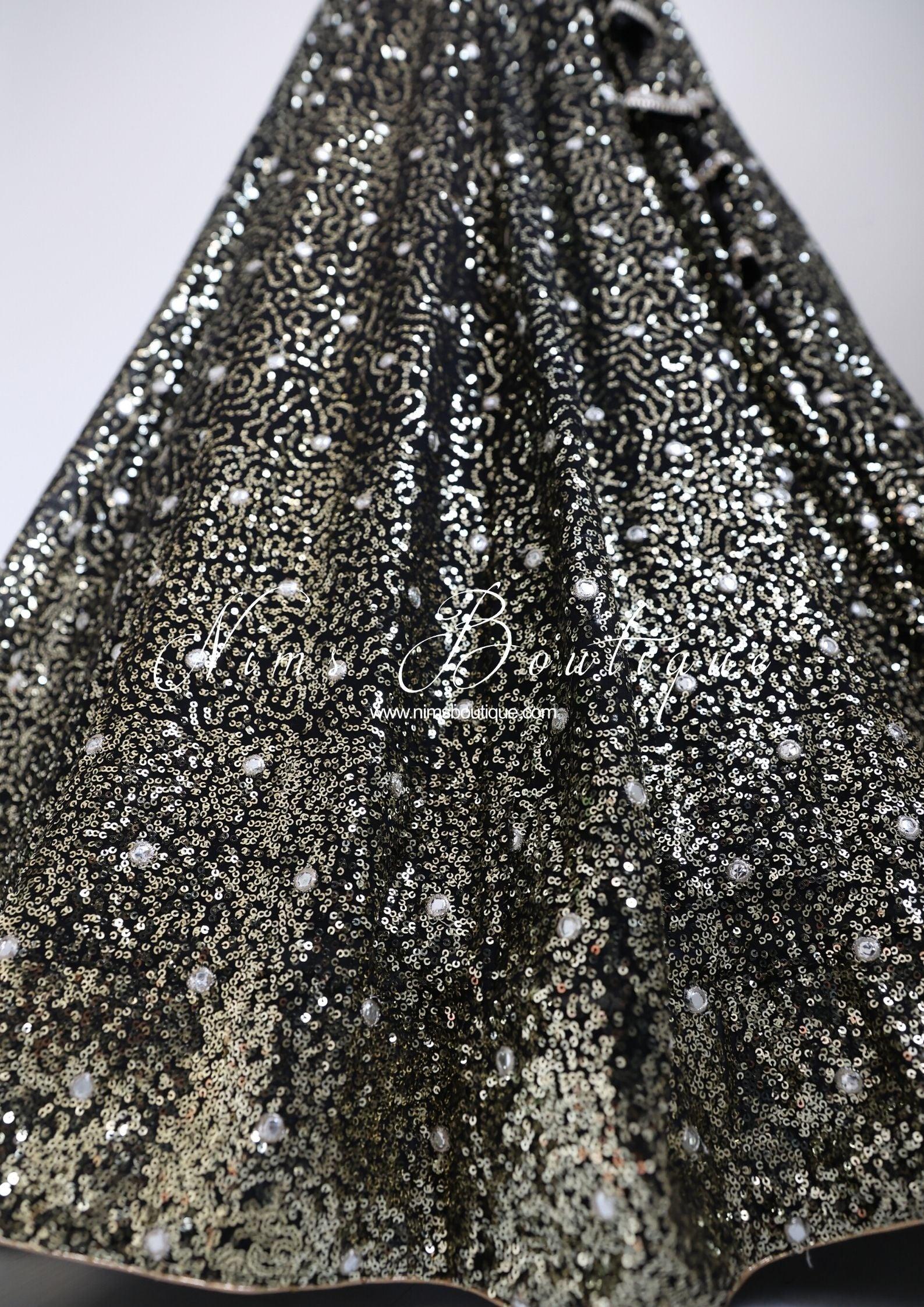 Nims Boutique Arya Black & Gold Sequin Luxury Skirt sizes 6-16