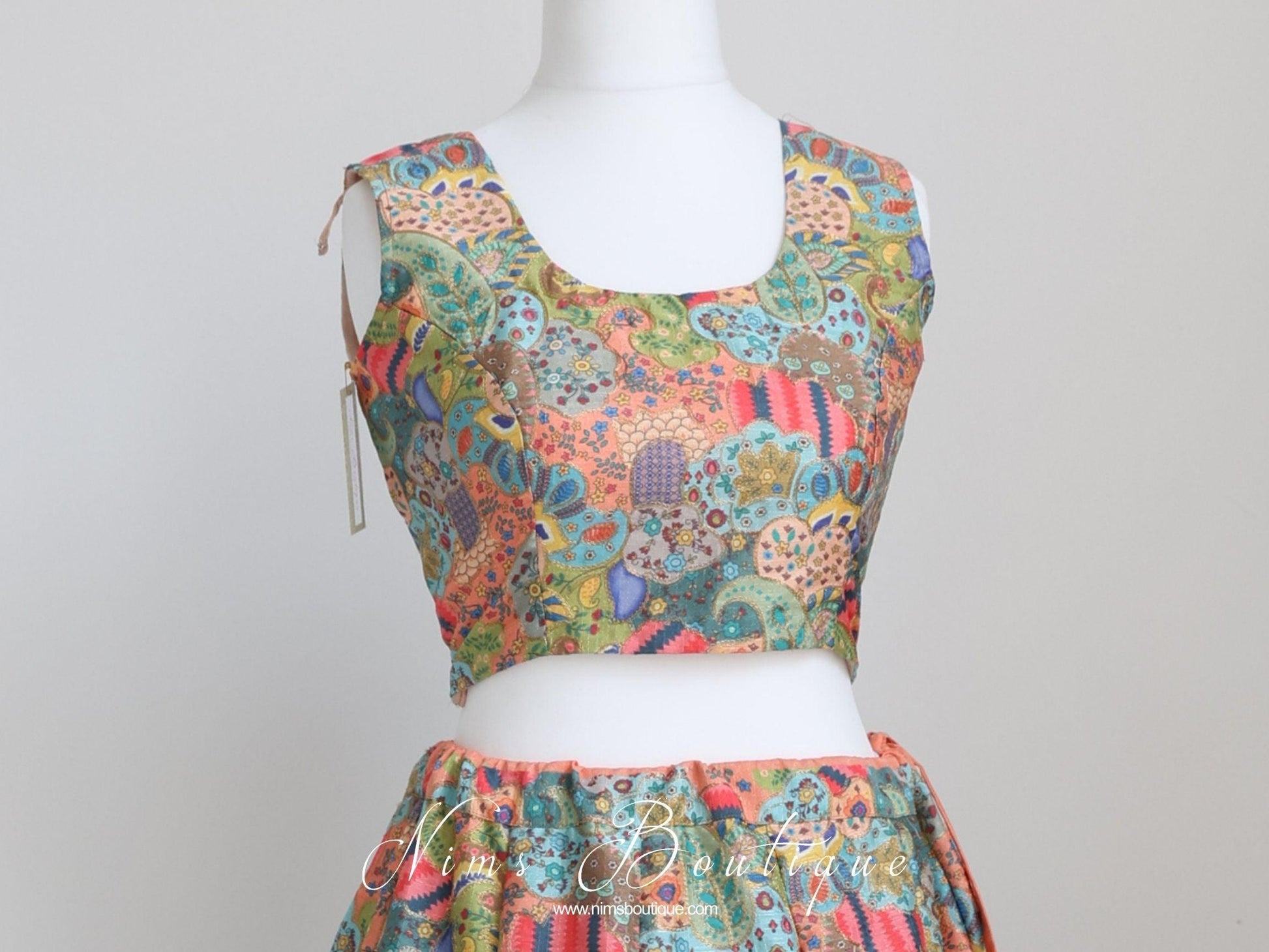 Nims Boutique Suraiya Luxury Mints/Blues Printed Blouse sizes 8-12