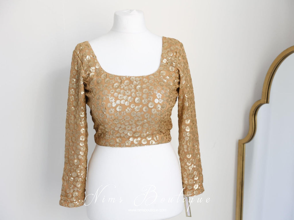 Nims Boutique Luxury Rose Gold Sequin Embellished Long sleeved Blouse size 10-24
