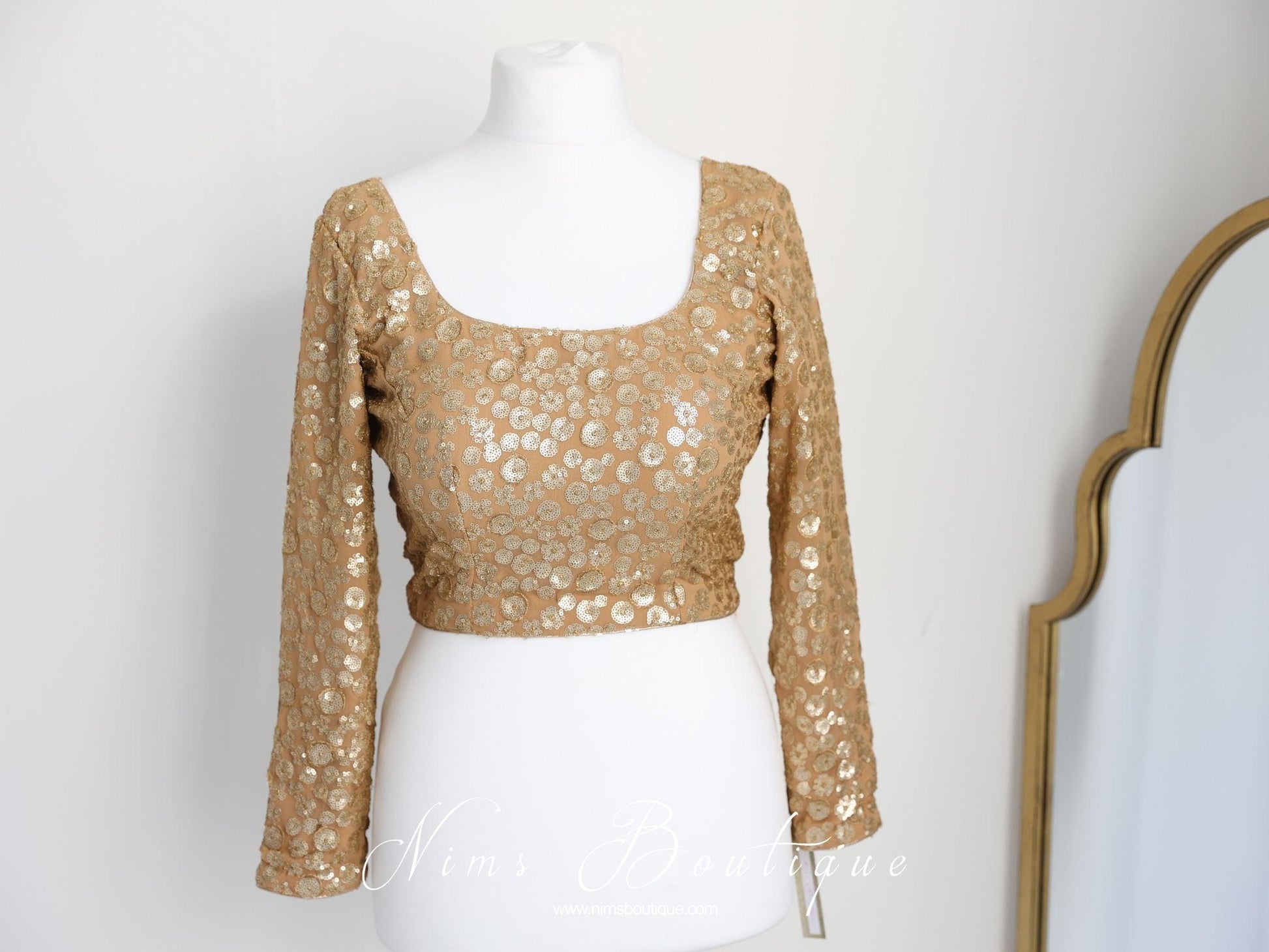 Nims Boutique Luxury Rose Gold Sequin Embellished Long sleeved Blouse size 10-24