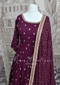 Aubergine Embellished Frock Pajami Suit with sleeves (10-12)