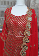 Luxury Red & Gold Embroidered Gharara Suit (Size 12-14)