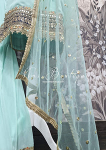 Mint & Multicolour Threadwork Sharara Suit (Size 10-12)