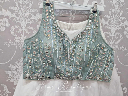 Limited Edition Sage Green & Silver Embroidered Blouse (10-12)