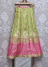 Nims Boutique Lime Green & Hot Pink Brocade Semi stitched skirt/lehnga