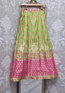 Lime Green & Hot Pink Brocade Semi stitched skirt/lehnga