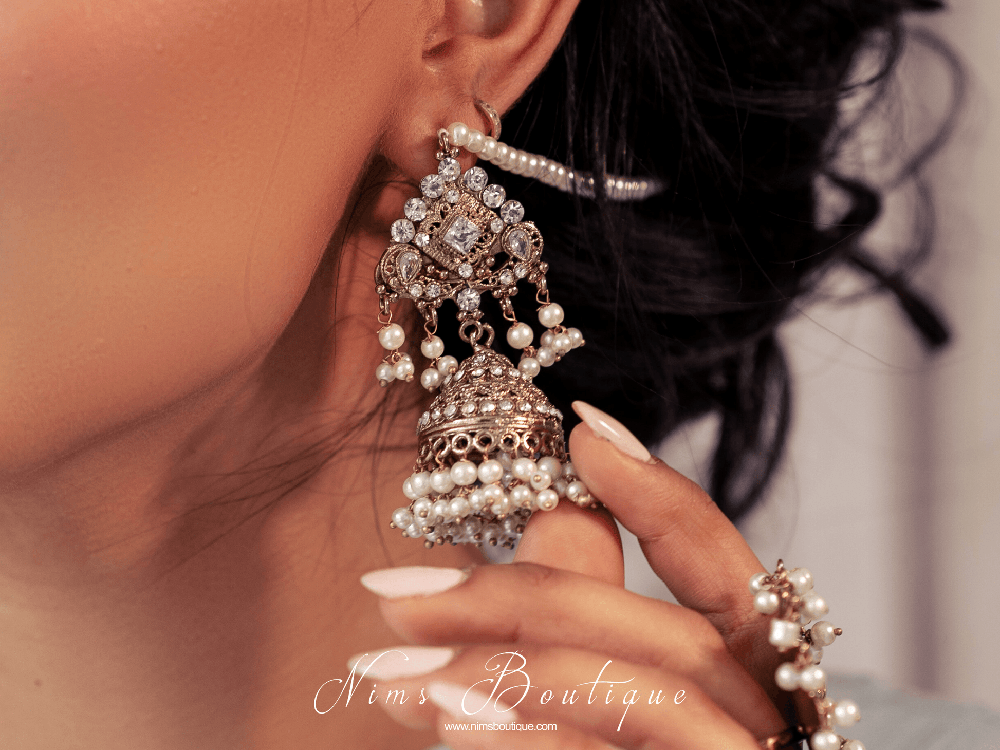 Nims Boutique Tamannah Royal Pearl Earrings & Tikka Set