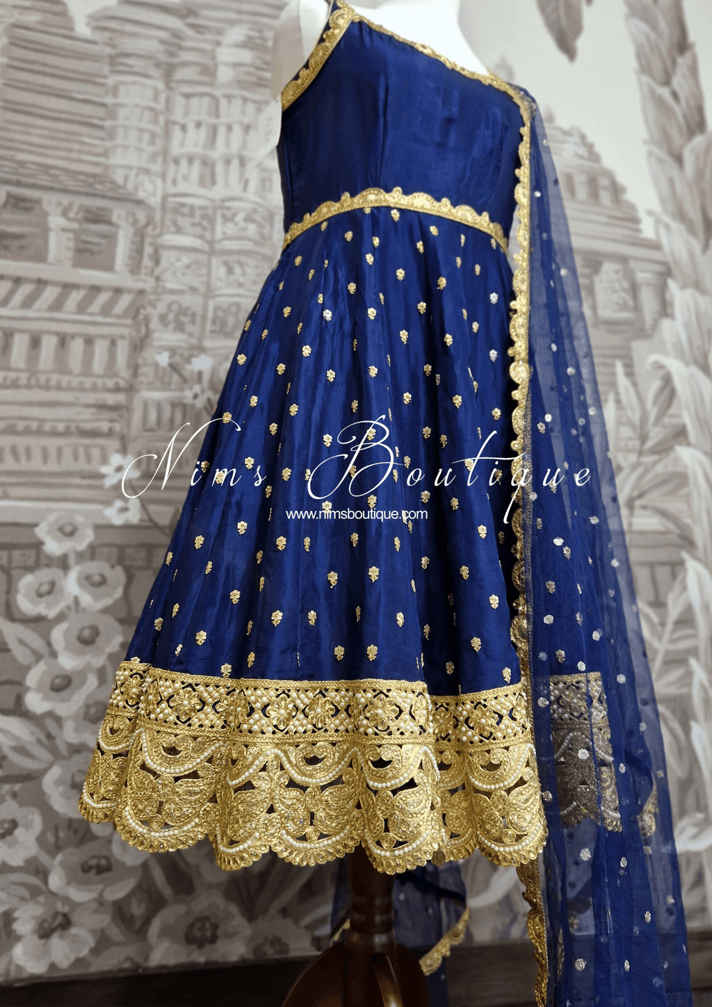 Nims Boutique The NB Luxury Navy Silk Anarkali with Pajami sizes 4-20