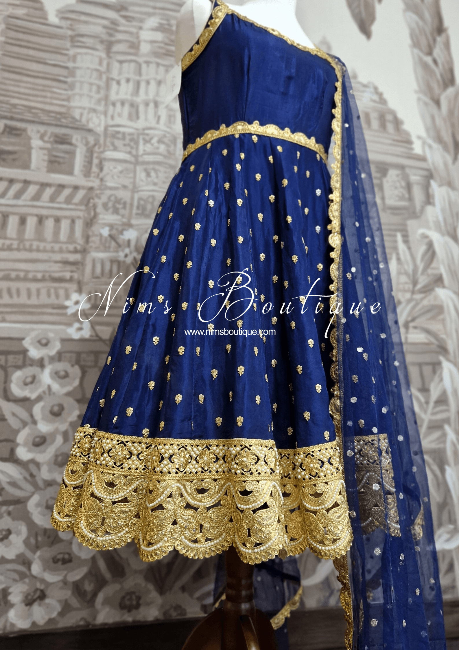 Nims Boutique The NB Luxury Navy Silk Anarkali with Pajami sizes 4-20