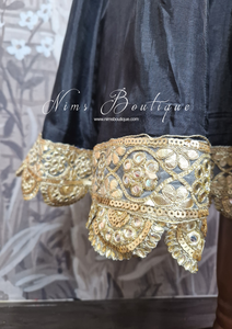 Pure Silk Black & Gold Anarkali Pajami Suit sleeveless (18-26)