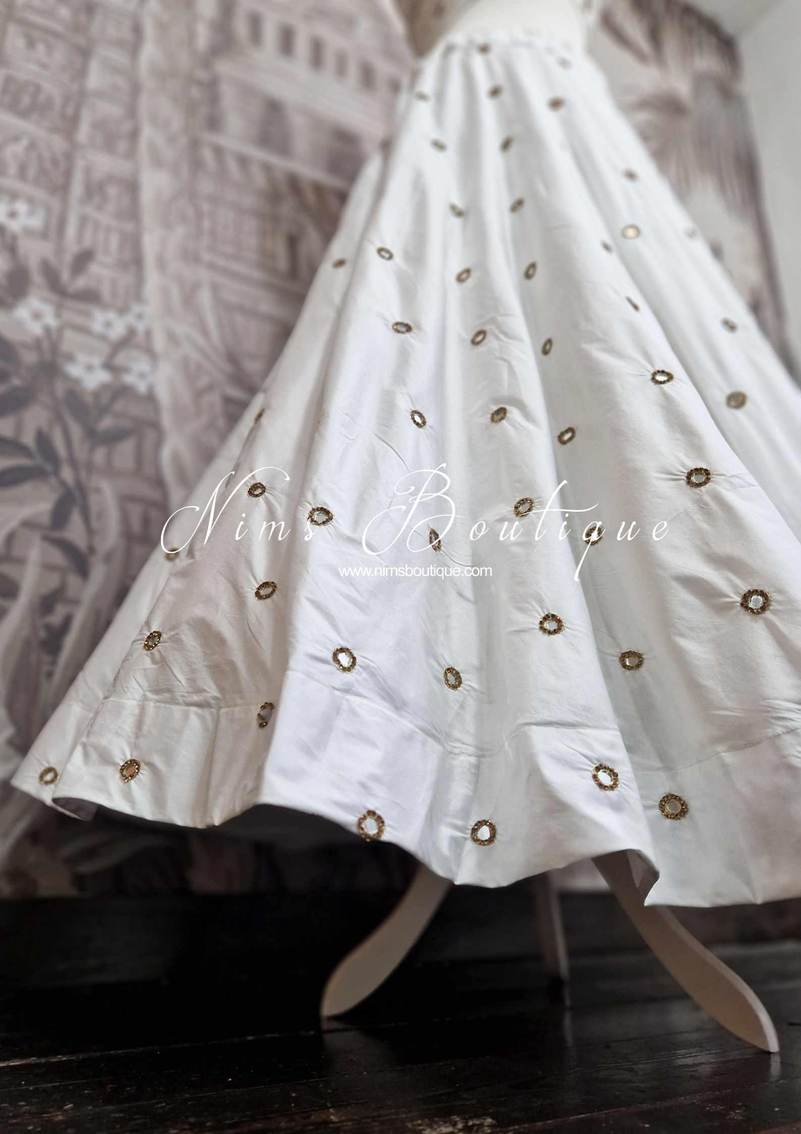 Nims Boutique Rani Luxury White Mirror readymade skirt/lehnga size 4-22