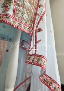 Luxury Light Blue Thread Embroidered Gharara Suit (Size 12-14)