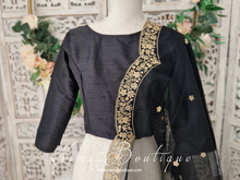 Nims Boutique Black Raw Silk High Neck Blouse with sleeves 4-26