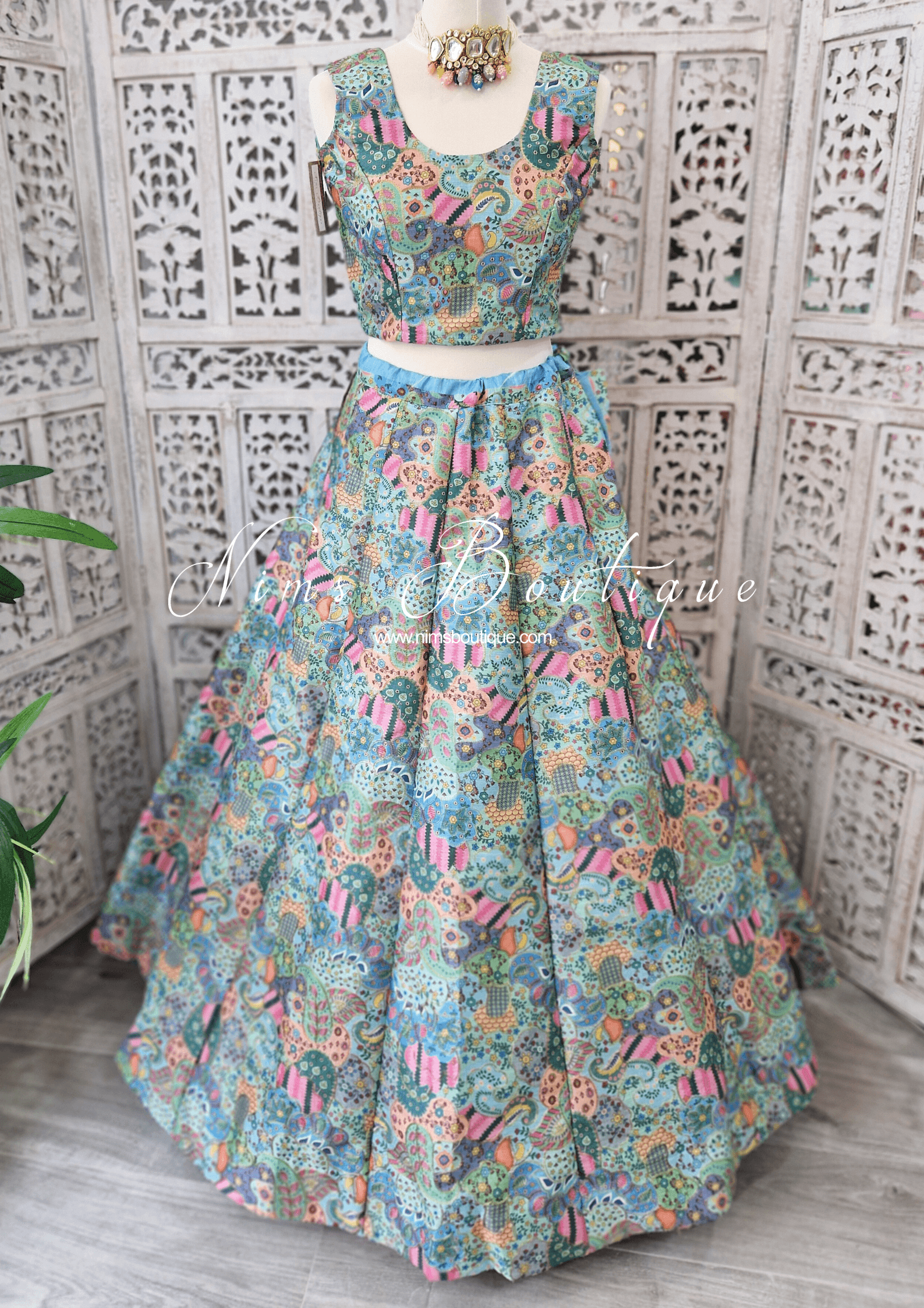 Nims Boutique Suraiya Luxury Blues Printed Skirt sizes 10-18