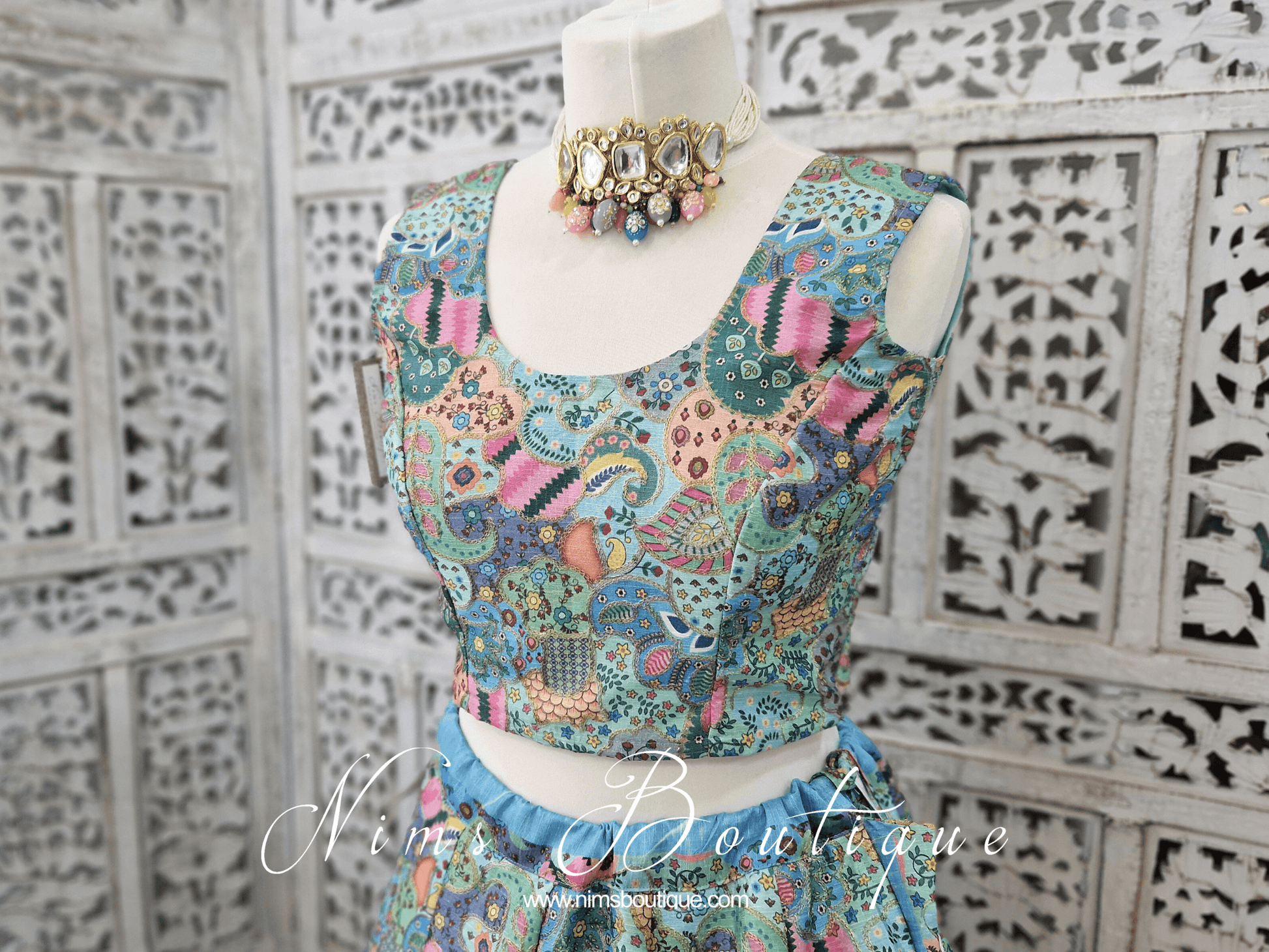 Nims Boutique Suraiya Luxury Blues Printed Blouse sizes 6-18
