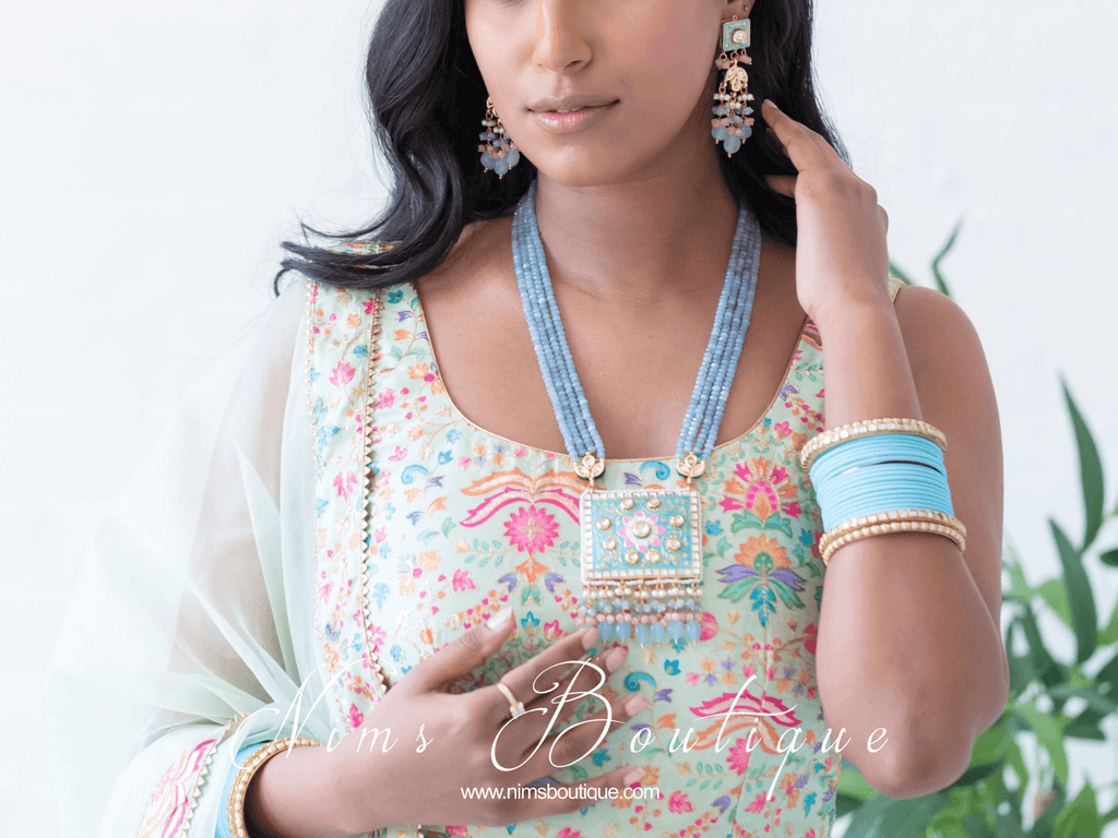 Nims Boutique Light Blue & Kundan Set of Bangles LBN