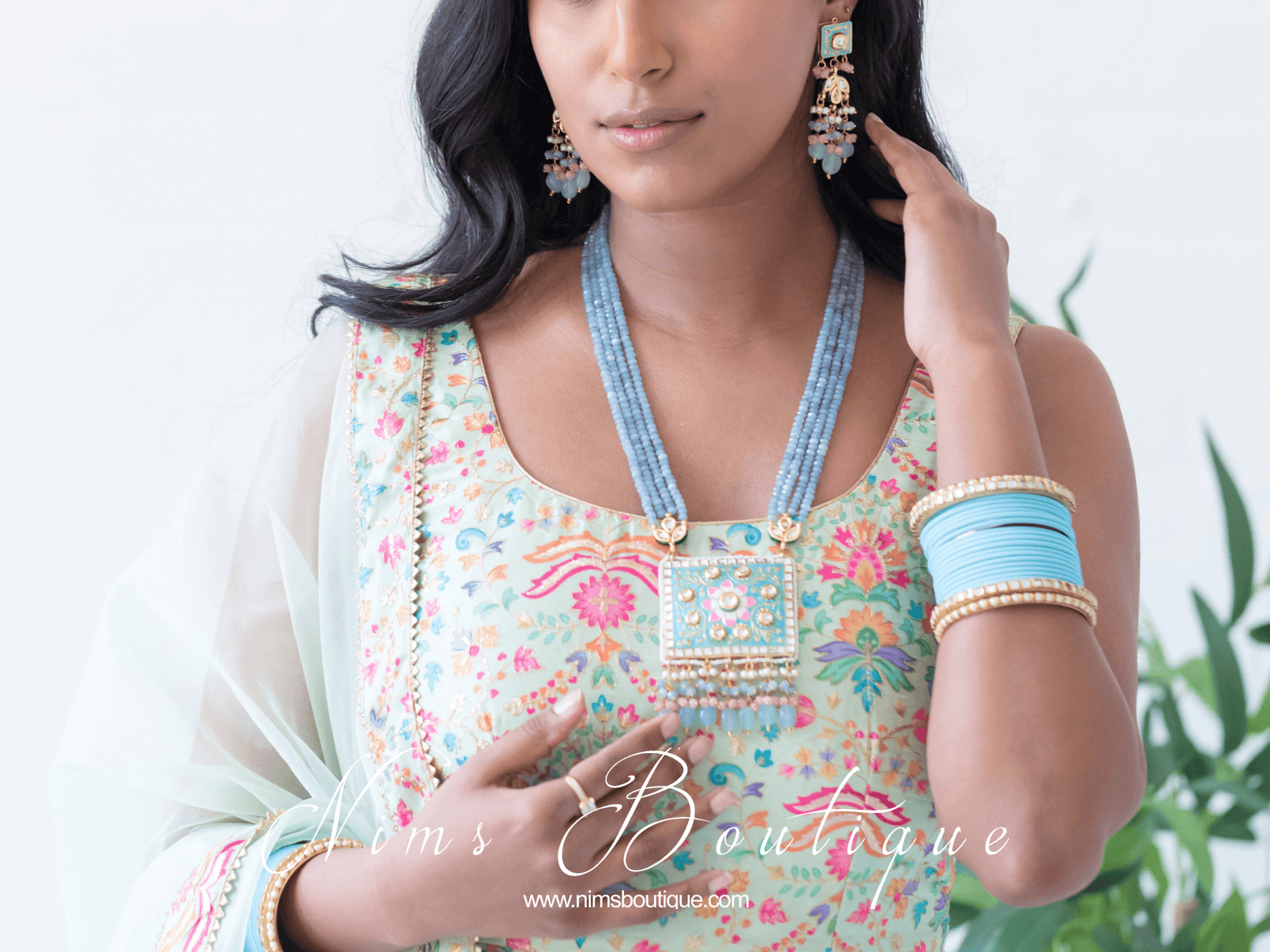 Nims Boutique Light Blue & Kundan Set of Bangles LBN