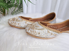 Nims Boutique Ivory Embellished Leather Punjabi Juttis