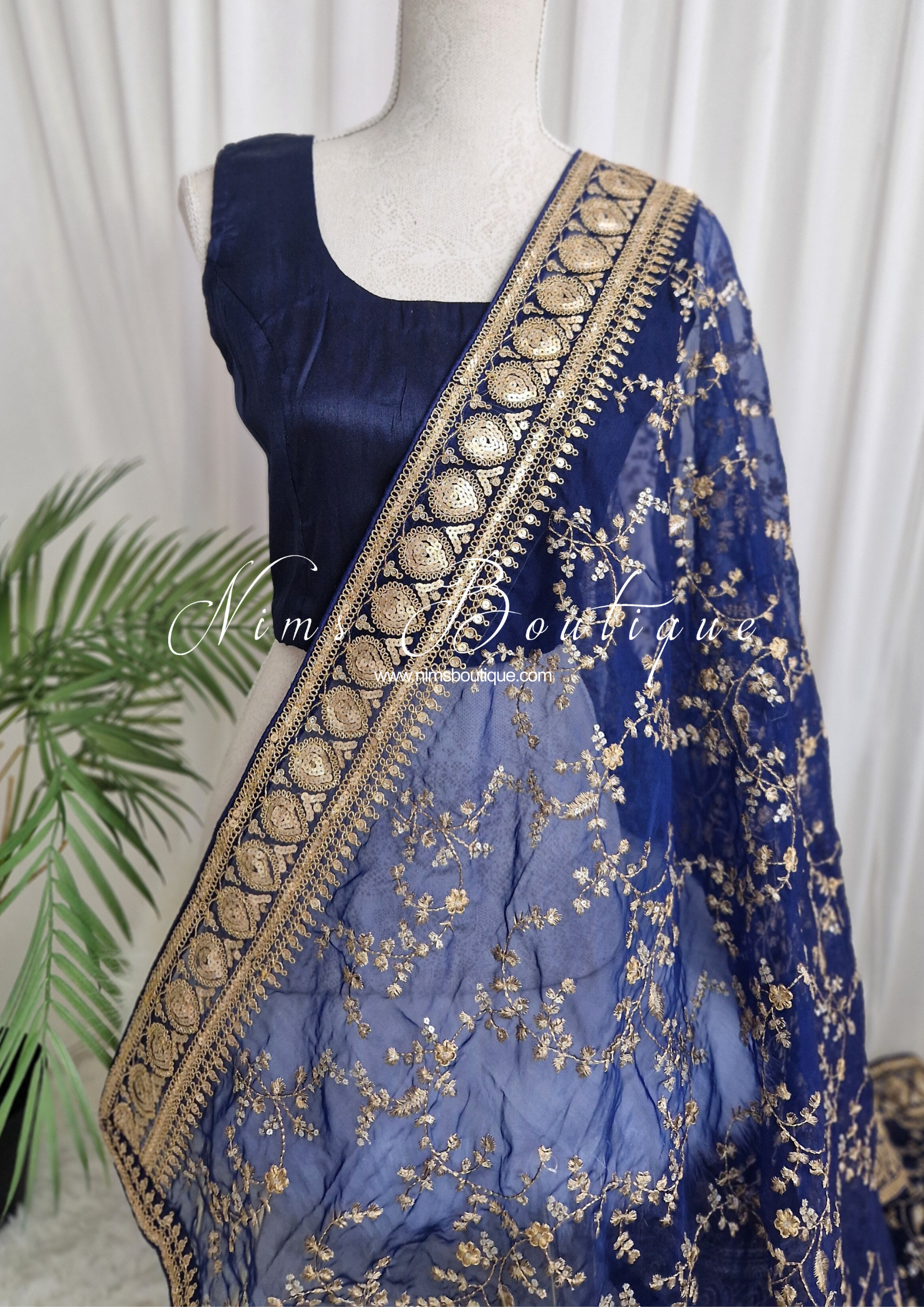 Nims Boutique Mahi Luxury Navy Organza Embroidered Dupatta/Chunni