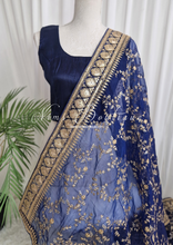 Mahi Luxury Navy Organza Embroidered Dupatta/Chunni