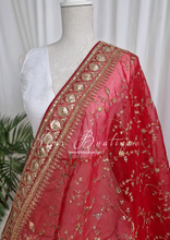 Mahi Luxury Red Organza Embroidered Dupatta/Chunni