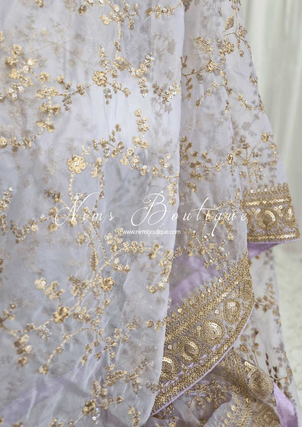 Nims Boutique Mahi Luxury Lilac Organza Embroidered Dupatta/Chunni