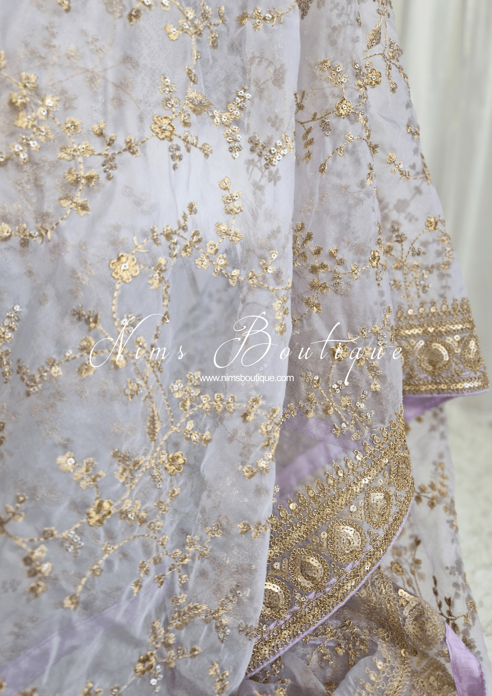 Nims Boutique Mahi Luxury Lilac Organza Embroidered Dupatta/Chunni