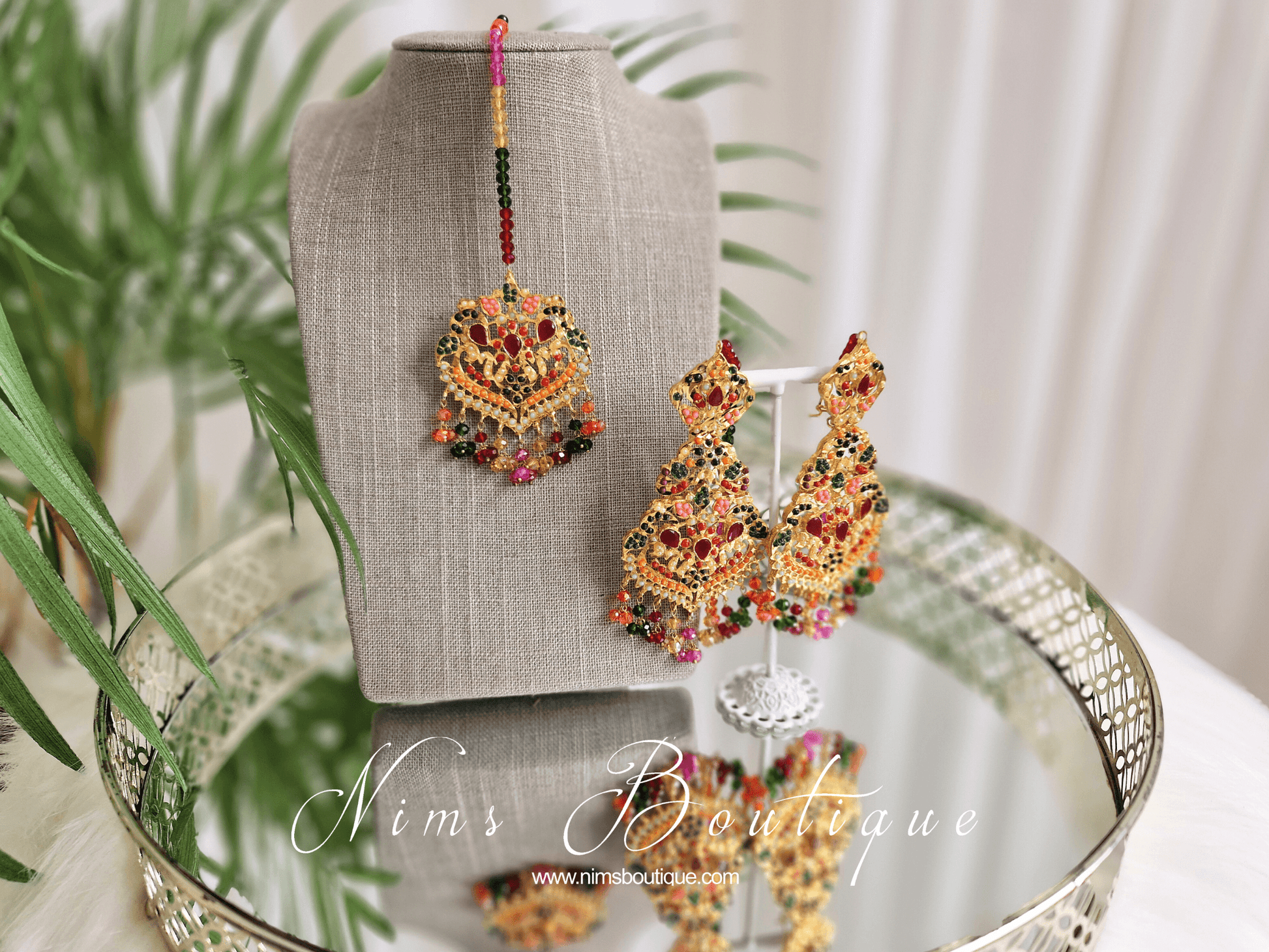 Nims Boutique Neena Multicolour & Gold Earrings & Tikka Set