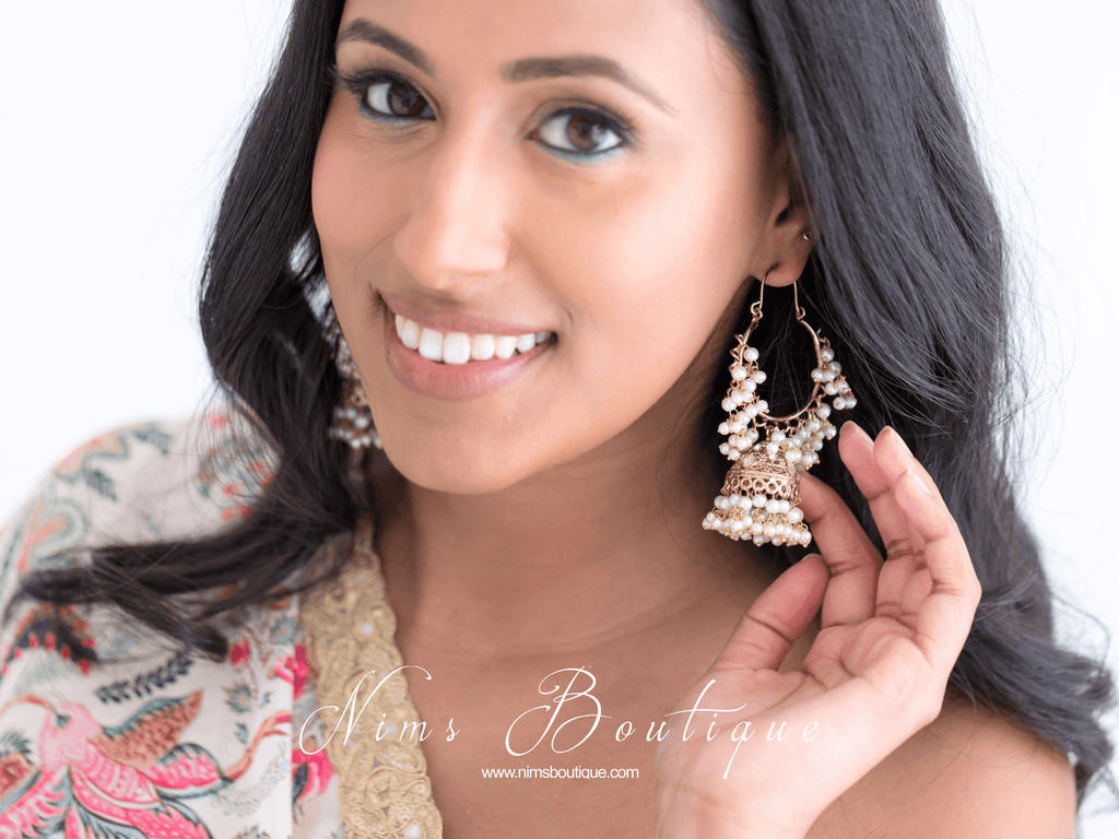 Nims Boutique Emilia Royal Antique Gold Pearl Hoop Chumka Earrings
