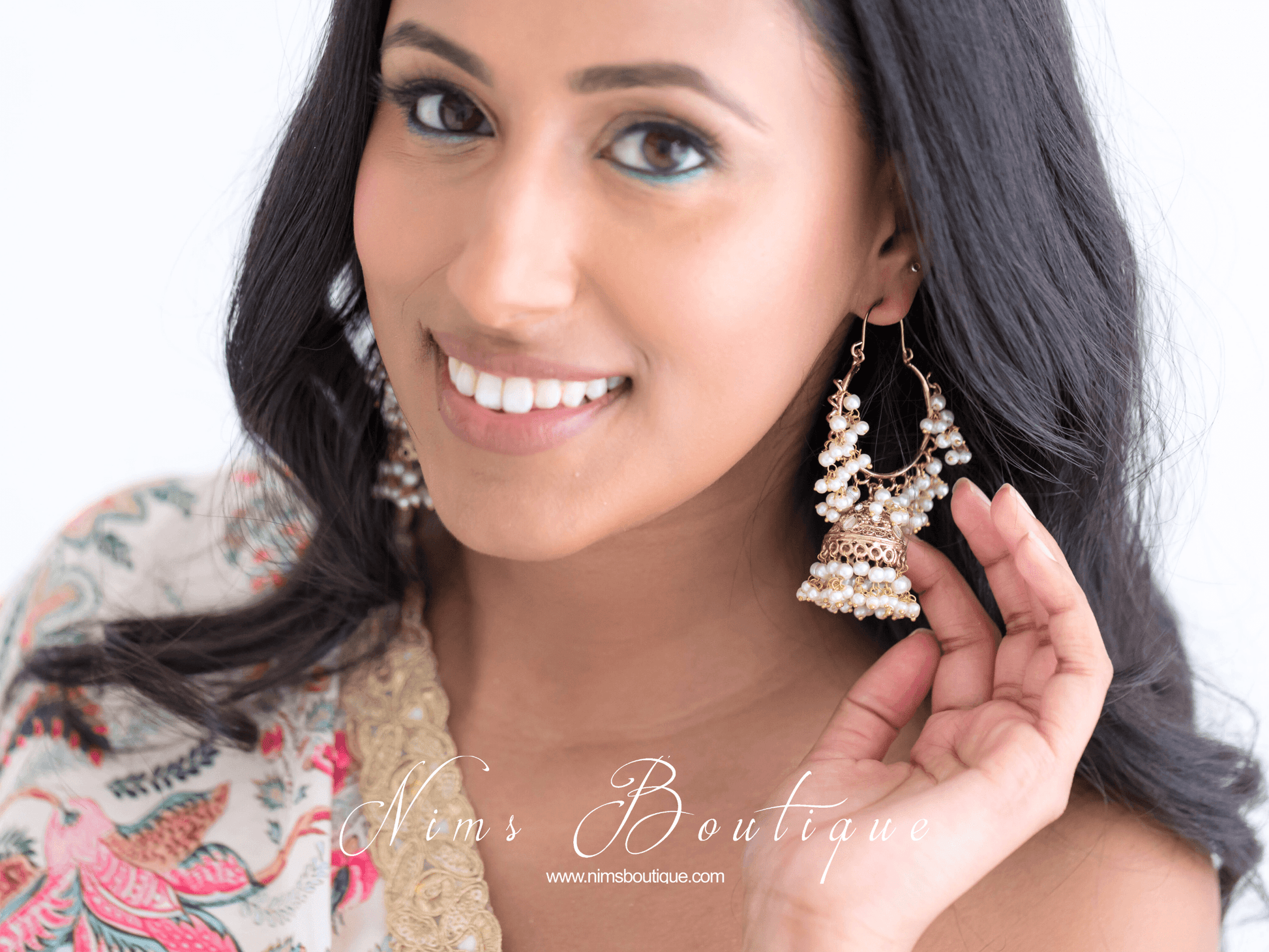 Nims Boutique Emilia Royal Antique Gold Pearl Hoop Chumka Earrings